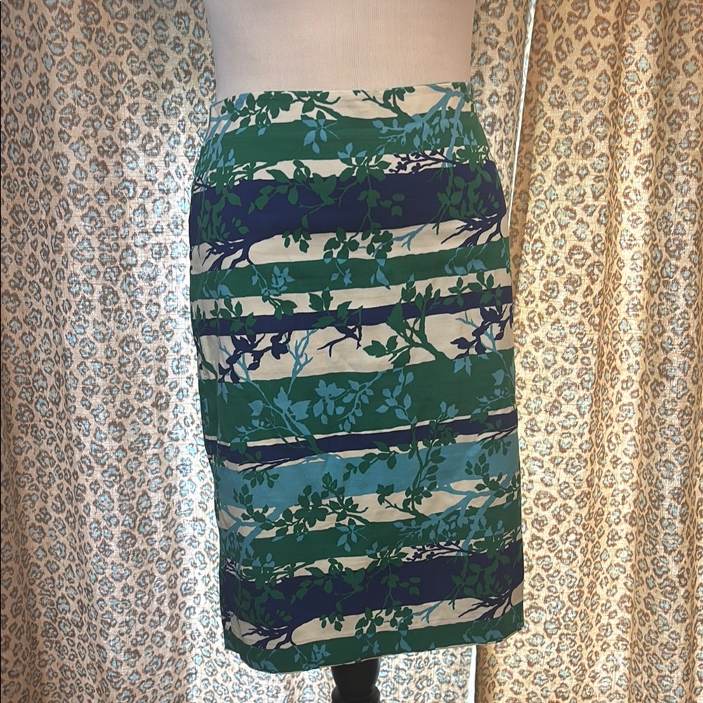 Talbots Green Blue Aqua and Cream Knee-Length Pencil Skirt